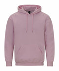 A Gildan GD067 light pink hoodie, featuring a front pocket and drawstring hood, is showcased against a plain white background to emphasize its casual and cozy design.