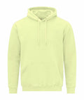 The Gildan GD067 is a simple, light yellow hoodie featuring a front pocket and drawstrings, showcased against a white background.