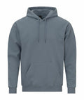 A Gildan GD067 hoodie in plain grey features a front pocket and a drawstring hood. It has long sleeves and looks to be made of a soft fabric, displayed against a plain white background.