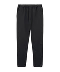 Sweatpants shown on a white background feature a black colour, elasticated waistband, side pockets, and a straight leg cut with a minimalist design.