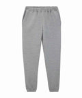 Tracksuit bottoms in light grey with an elasticated waistband, side pockets, and elasticated cuffs at the ankles, shown laid flat on a white background.