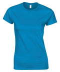 A Gildan GD072 plain blue T-shirt displayed on a white background.
