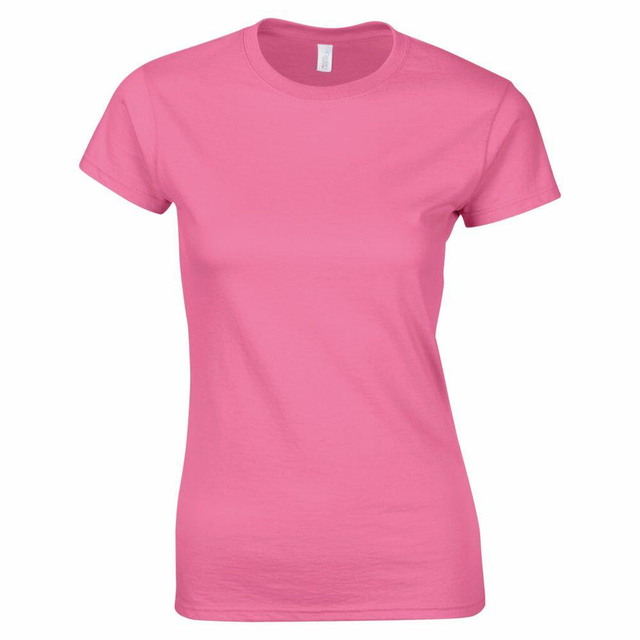 A plain pink short-sleeve T-shirt from Gildan, labeled as product GD072, is displayed against a white background.
