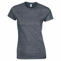 A Gildan GD072 t-shirt, showcased on a white background, features a plain dark grey design. The shirt includes a crew neckline and short sleeves, with a fitted style.