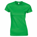 A Gildan GD072 T-shirt is showcased on a white background, featuring a plain green design with a round neckline and short sleeves, offering a fitted cut typical of casual wear.