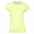 A plain, light yellow GD072 short-sleeved t-shirt from Gildan is displayed against a white background. The shirt features a crew neck and is free of any designs or logos.