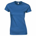 A plain, crew-neck short-sleeved t-shirt from Gildan against a white background. The blue GD072 shirt appears to be made of cotton fabric and is shown from the front, highlighting its simple design and fit.