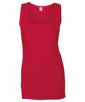 Gildan's GD077 red sleeveless tank top, featuring a scoop neckline, is displayed on a plain white background.