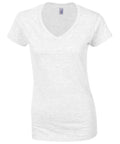 A Gildan GD078 short-sleeved white V-neck T-shirt displayed on a plain background.