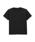 A T-shirts product in solid black with short sleeves and a crew neckline is displayed against a white background, featuring no logos or designs.