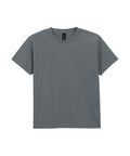 A solid grey T-shirt short-sleeve crew neck is displayed against a white background.
