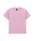 A T-shirts product in light pink, featuring a plain design with short sleeves and a crew neck, is displayed laid flat on a white background.