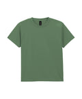 The T-Shirts product is a plain, muted green, short-sleeved tee with a crew neckline and no visible patterns or logos, displayed against a white background.