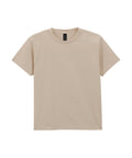 A beige T-Shirts product with short sleeves and a crew neck is shown lying flat on a white background.