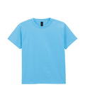 A solid light blue, short-sleeve, crew-neck T-shirt is displayed against a white background.