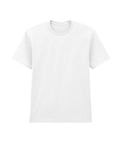 A plain white T-shirt short-sleeve crew neck is laid flat on a white background, featuring no visible logos, text, or designs.