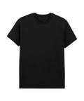 A plain black short-sleeve crew neck T-shirt with a regular fit, no visible logos or patterns, displayed on a white background.