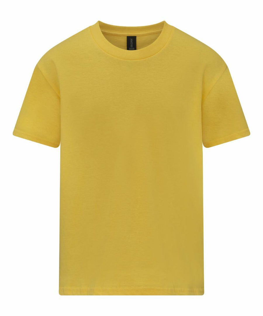 Gildan GD24B yellow t-shirt displayed on a white background.