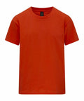 A plain, bright orange Gildan GD24B t-shirt featuring short sleeves and a ribbed collar, displayed against a white background.
