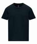 A Gildan GD24B black T-shirt featuring short sleeves and a crew neck displayed against a white background.