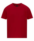 The GD24B by Gildan is a plain red T-shirt displayed against a white background, featuring a classic crew neck and short sleeves.