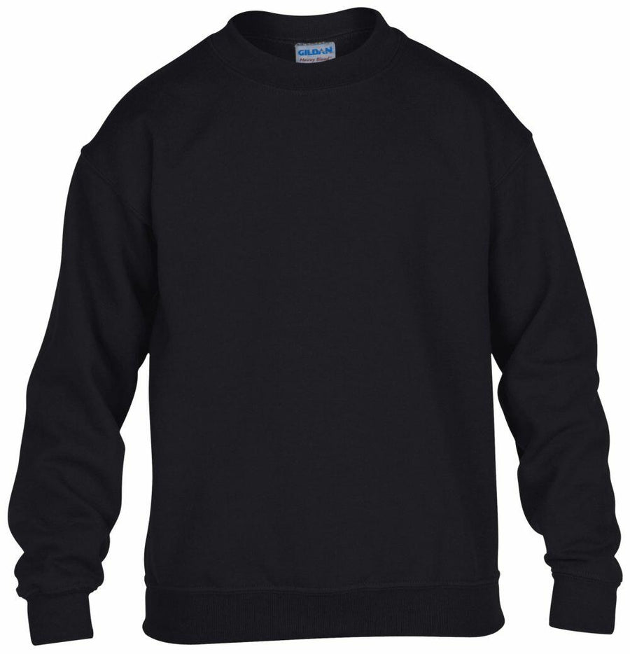 Gildan GD56B black long-sleeve crewneck sweatshirt.