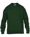 A Gildan GD56B dark green long-sleeve sweatshirt with a crew neckline is displayed against a white background.