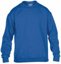 Gildan's GD56B is a unisex sweatshirt in a plain blue color, featuring long sleeves and a crew neckline. Made from soft, cotton-like material, it includes ribbed cuffs and hem for added comfort.