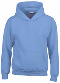 A Gildan GD57B plain light blue hoodie featuring a front pocket and a hood.