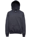 A Gildan GD57B plain dark gray hoodie featuring a front pouch pocket.