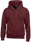 The Gildan GD57B is a plain maroon hoodie featuring a front pocket and hood, crafted from a soft, thick material that's perfect for staying warm.