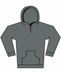 Illustration of a Gildan GD67B gray hooded sweatshirt featuring a front pocket and long sleeves.