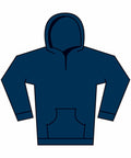 Illustration of the Gildan GD67B, a navy blue hoodie featuring a front pocket and hood, displayed on a plain white background.