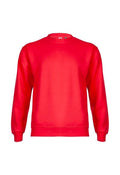 The Uneek Eco Sweatshirt is a plain, red crewneck with long sleeves, displayed against a white background.