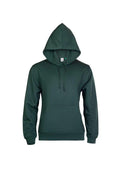 The Uneek Eco Hoodie, showcased against a white background, features a plain bottle green design with long sleeves, front pocket, and drawstrings. Crafted by Stitch Factory, it blends style with sustainability for a casual look. Model: GR51.