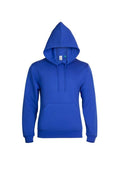 The Uneek Eco Hoodie, showcased against a white background, features a plain royal blue design with long sleeves, front pocket, and drawstrings. Crafted by Stitch Factory, it blends style with sustainability for a casual look. Model: GR51.