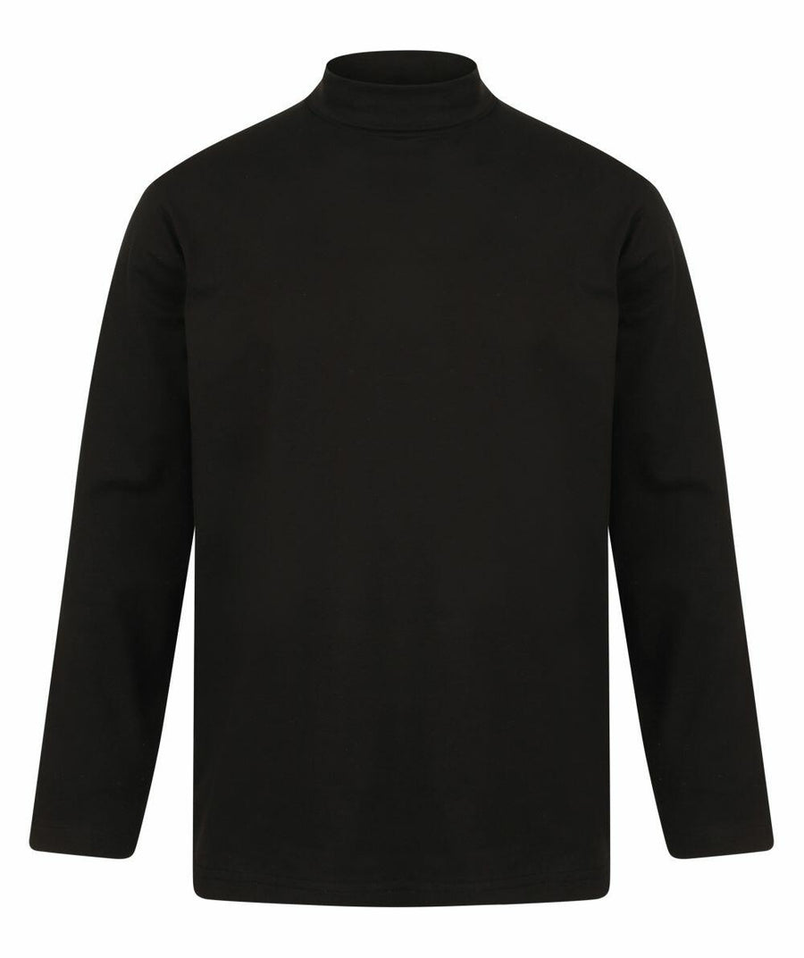 The Henbury HB020 shirt is a black long-sleeve turtleneck displayed on a plain white background.