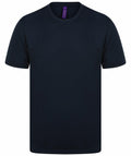The Henbury HB024, a plain black T-shirt featuring a round neckline, is displayed on a white background.