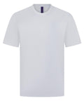 A classic white short-sleeve T-shirt top shown from the front on a white background, featuring a crew neck and a small dark label at the back neckline.