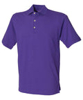 The Henbury HB100, a purple short-sleeve polo shirt featuring a three-button placket, is displayed on a plain white background.
