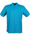 A Henbury HB101 turquoise polo shirt, featuring a collar and short sleeves with a three-button placket, is displayed against a white background.