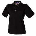 Henbury HB121 black short-sleeve polo shirt with a three-button collar.