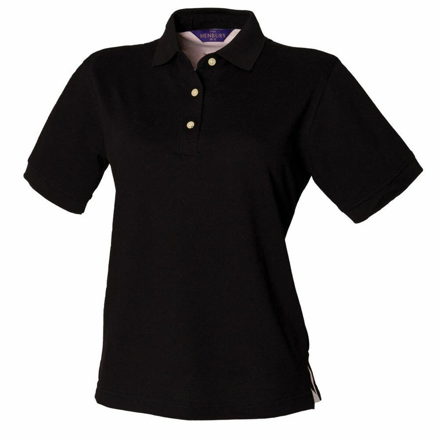 Henbury HB121 black short-sleeve polo shirt with a three-button collar.