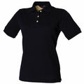 Henbury HB121 black short-sleeve polo shirt featuring a three-button placket and a collar.