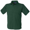 A Henbury HB400 polo shirt featuring a green color, short sleeves, a collar, and three buttons.