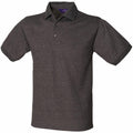 Introducing the Henbury HB400: a sleek dark gray polo shirt featuring short sleeves, a collar, and three front buttons. Crafted with care, its fabric offers a soft and subtly textured look.