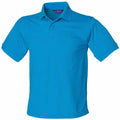 A Henbury HB400 polo shirt in a plain blue color, featuring short sleeves and a collar.