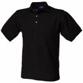 Henbury's HB410 is a black polo shirt featuring short sleeves, a collar, and three buttons.