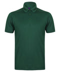 The HB460 by Henbury is a plain dark green polo shirt featuring short sleeves and a three-button placket.