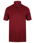 A plain maroon short-sleeve polo shirt from Henbury, featuring a collar and three buttons, product name HB460.